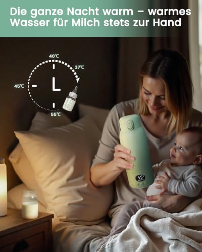 Detalle de Chunyee Tragbarer Flaschenwärmer Baby – 100W Schnellaufheizung, kabellos, 500 ml, USB-C, BPA-frei, hellgrün