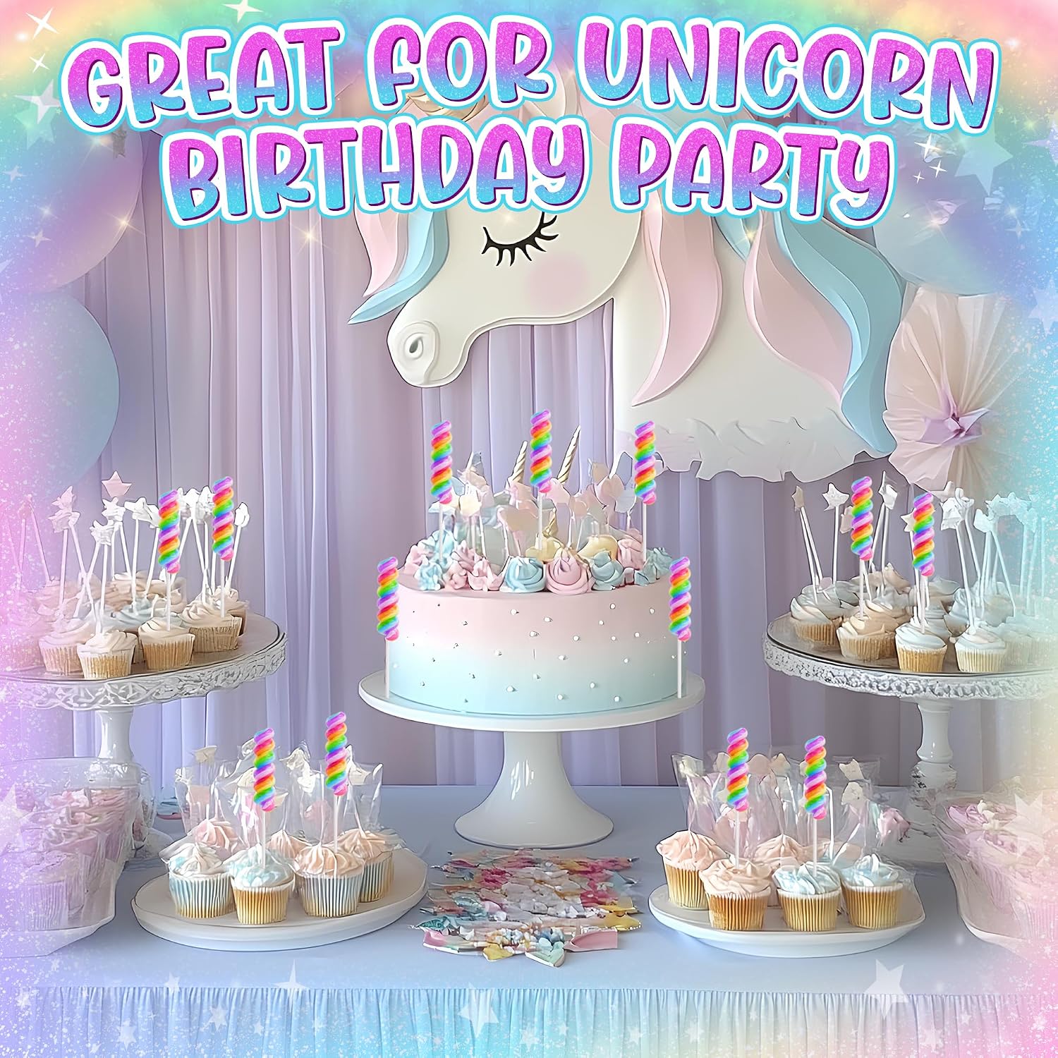 Detalle de Primary Colors Candy SWIRL-R-001 Unicorn Lollipops, Individually Wrapped 20-Pack