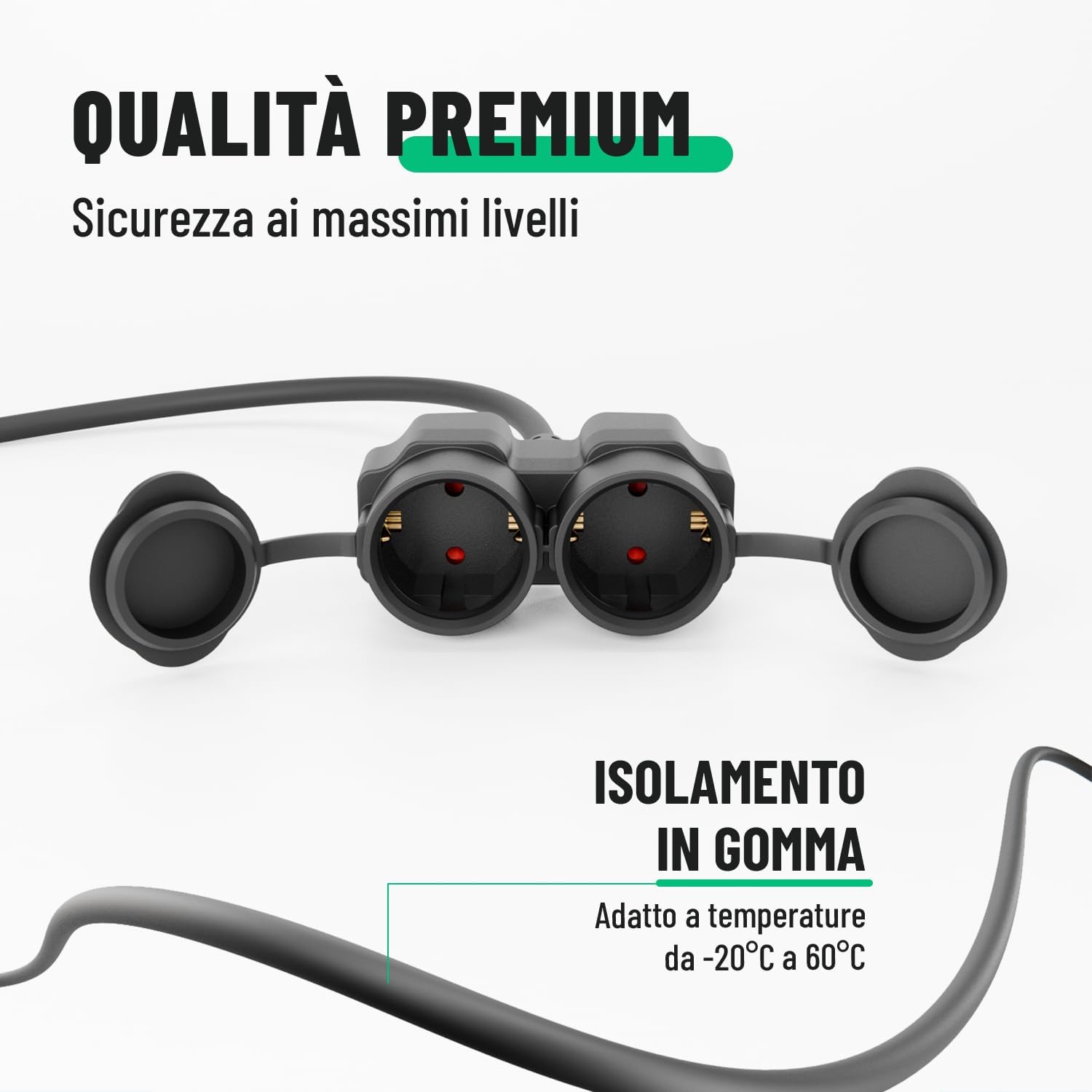 Detalle de Greate 2x Prolunga elettrica da 20 m con 2 prese IP44 – Spina Shuko 3500W