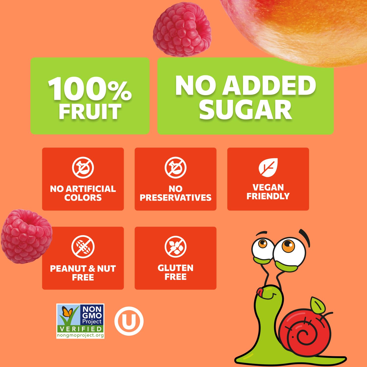 Detalle de Bob Snail Fruit Roll Ups, 20-Pack Mango and Raspberry Snacks, 7 oz