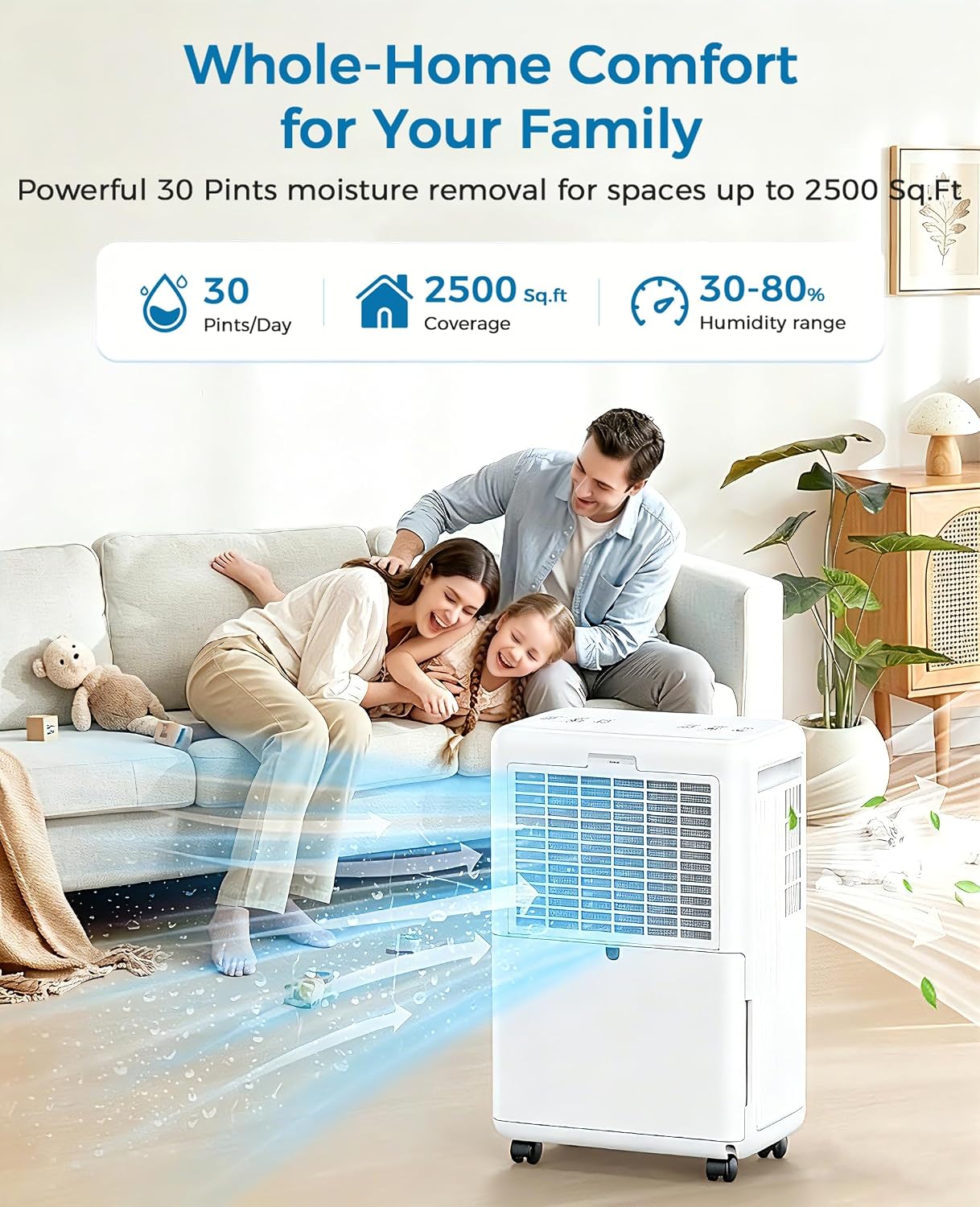 Detalle de VEAGASO CATZ04 Dehumidifier, 30-pint capacity, 2 L tank and continuous drainage