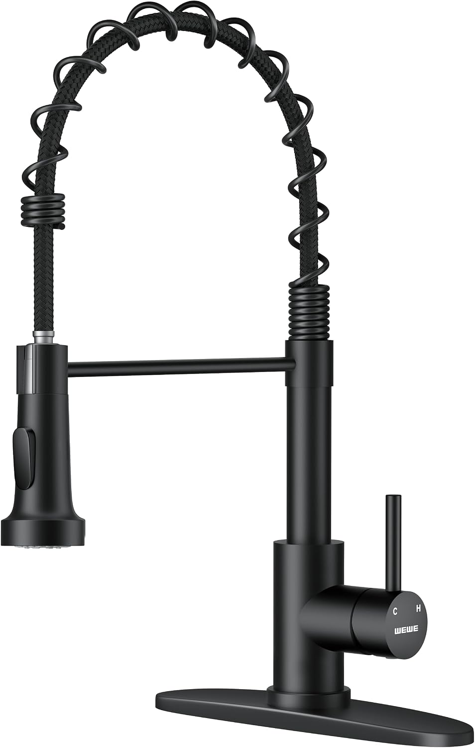 Detalle de WEWE A8018-05-02MB Black Kitchen Faucet, Pull-Down Sprayer, 360° Swivel