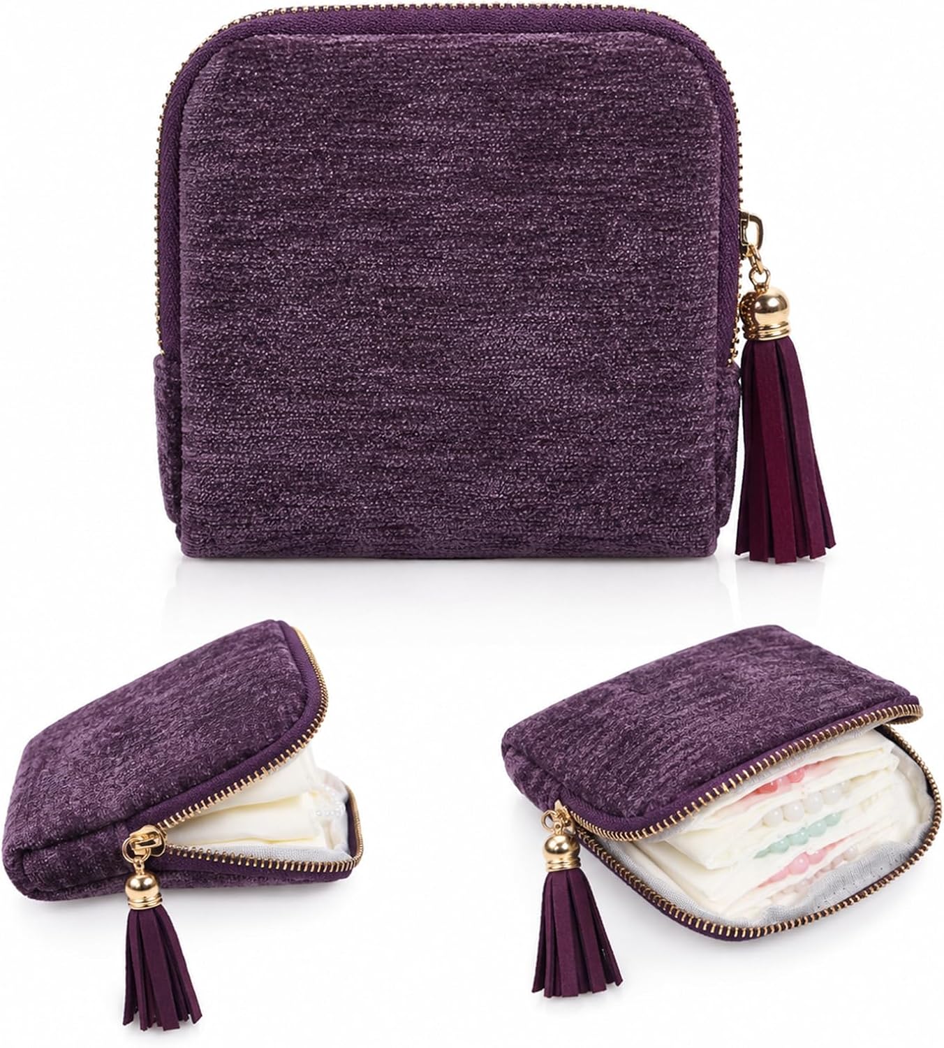 Detalle de Stratalife HK1020 Travel Jewelry Case, Dark Purple Velvet Lining, Zipper