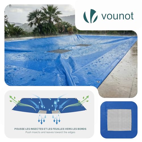 Detalle de VOUNOT Lona para Piscina Rectangular 10 x 5 m: protección robusta con drenaje central y ojales cada 100 cm