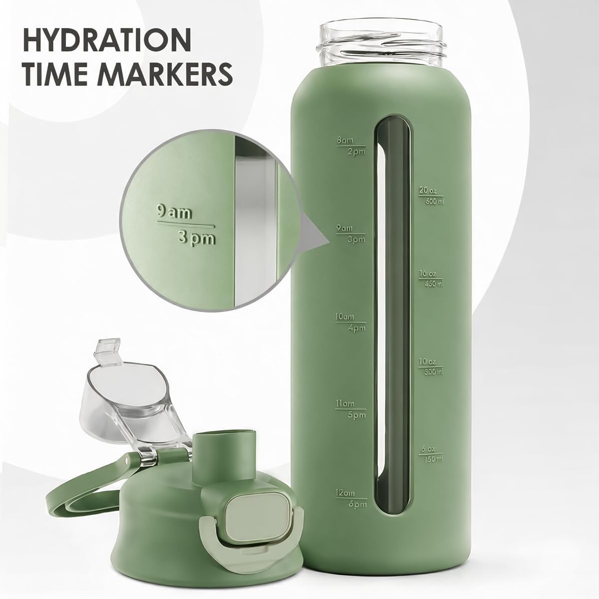 Detalle 2 de SANDJEST SJ-DW-GL-WB24LL Glass Water Bottle, 24 oz with Silicone Sleeve