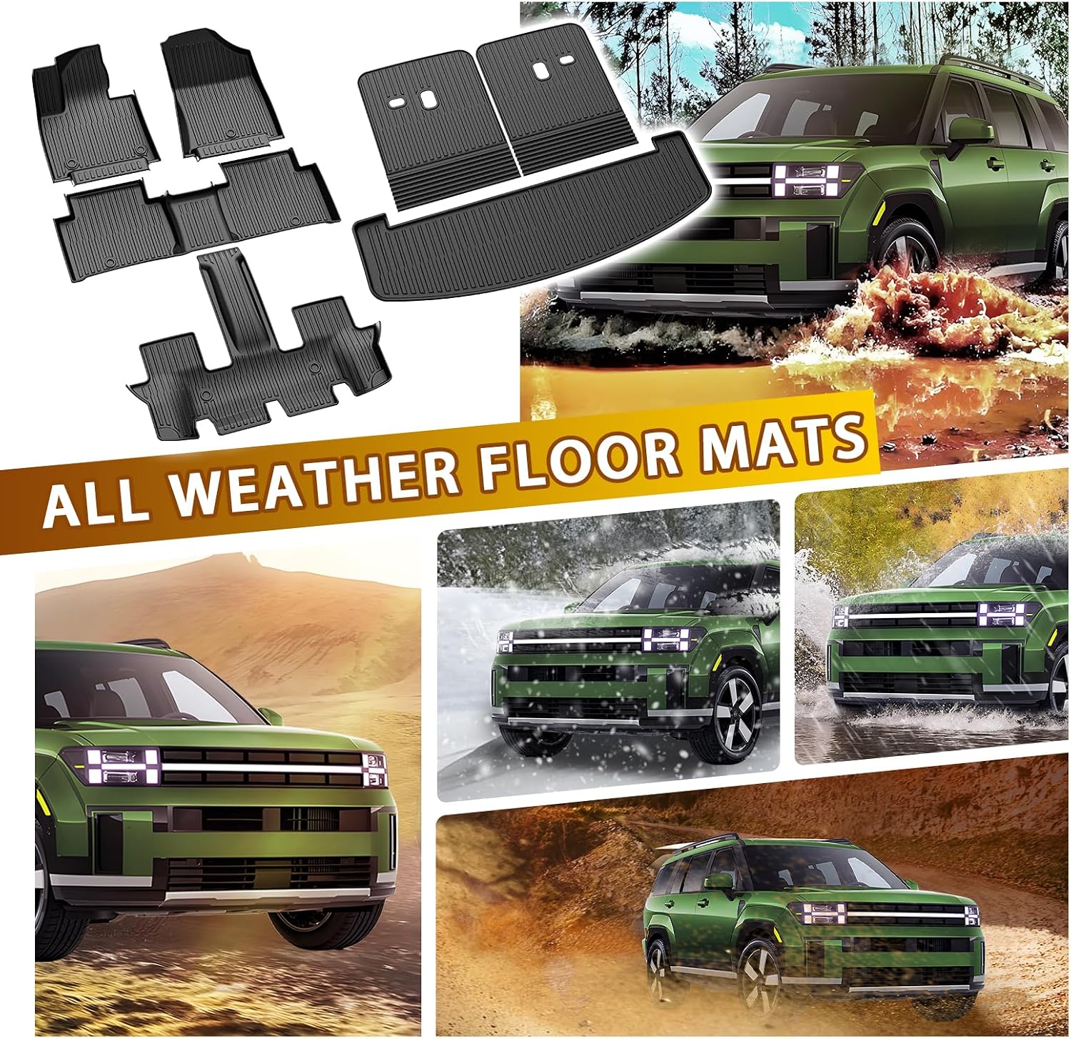 Thumbnail 4 de Powerty Floor Mats for Hyundai Santa Fe 6/7 Seats (2024–2026) with Cargo and Backrest Protection
