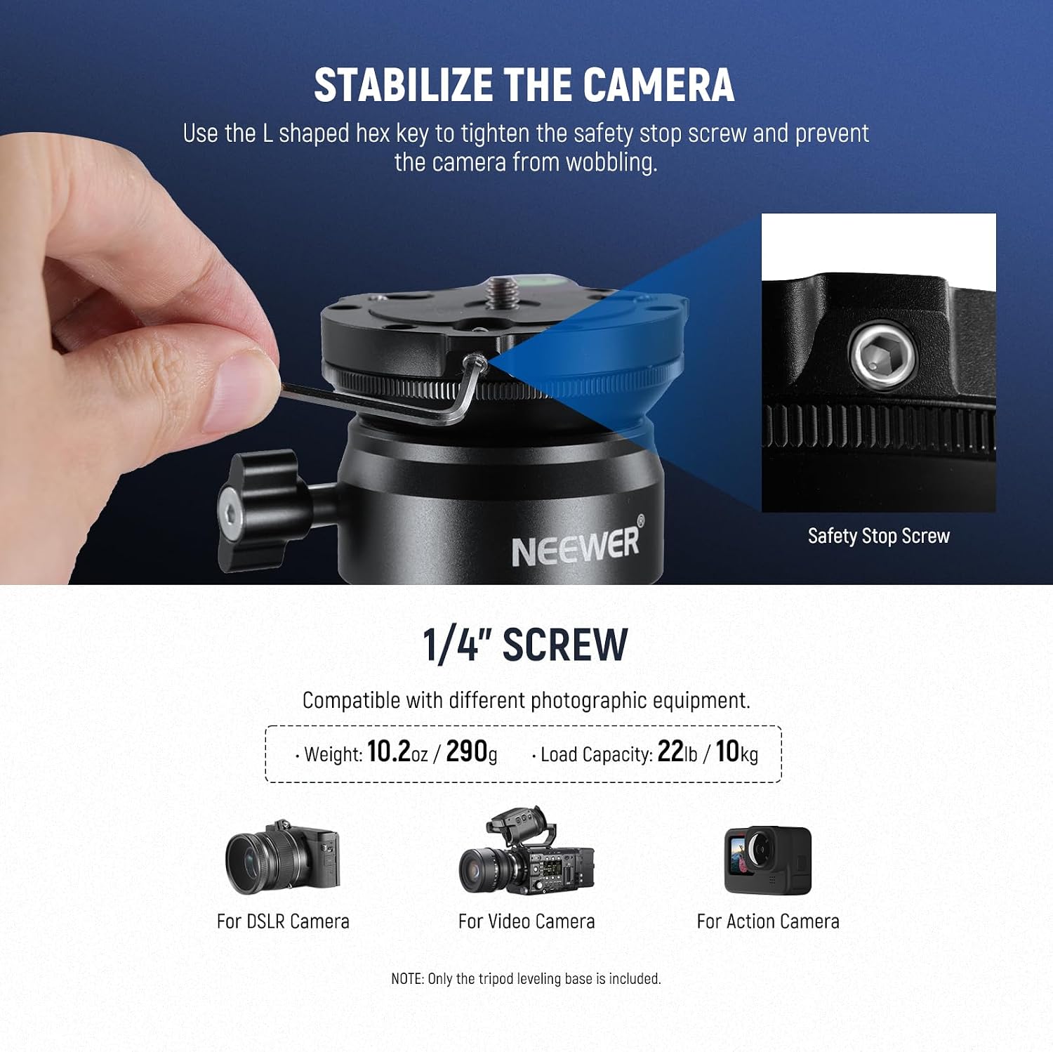 Detalle de NEEWER Tripod Leveling Base (⌀60mm) Camera Leveler with -15°/+15° tilt and bubble level