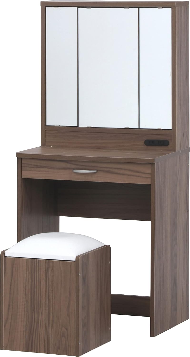 Detalle de 不二貿易 メルル 97786 三面鏡ドレッサー 幅60cm コンセント付き・スツール収納