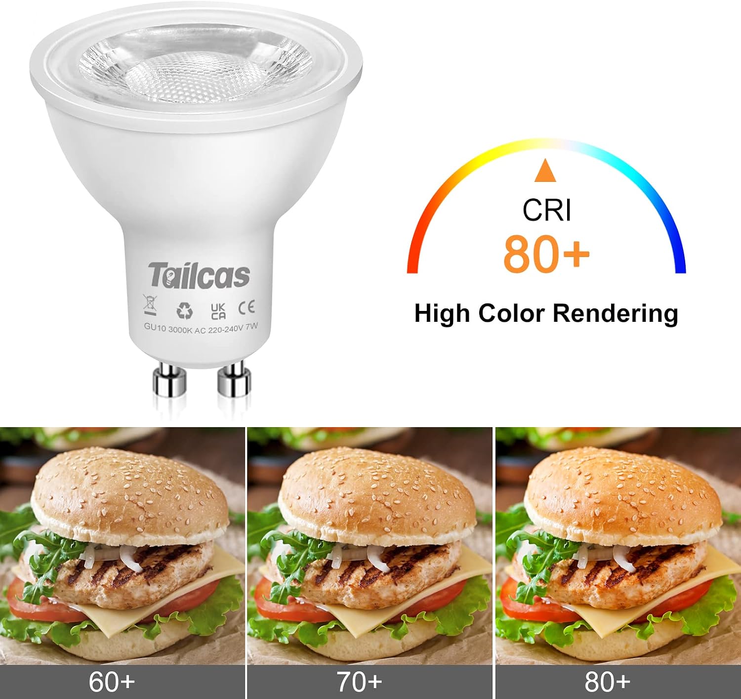 Thumbnail 2 de Tailcas Lampadine LED GU10 5W (10 Pezzi) – Luce Bianca Calda 3000K, 500 lm, fascio 38°, equivalenti a 50W alogeni