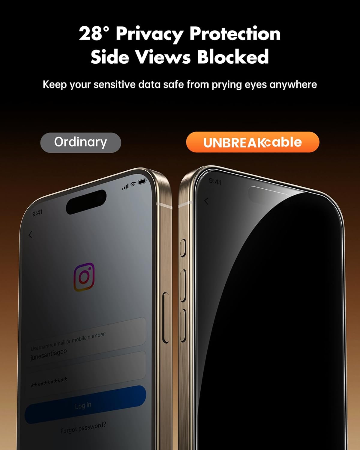 Thumbnail 1 de UNBREAKcable Privacy Screen Protector for iPhone 15 Pro Max (2-pack) with 9H tempered glass and anti-spy 28° view