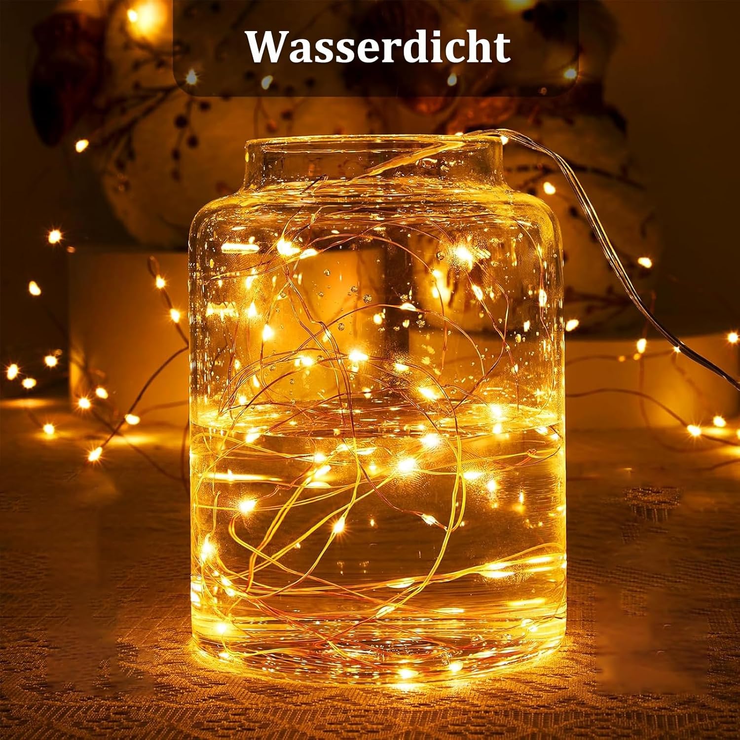 Detalle 2 de Kaleora 10er Lichterkette 2 m mit Timer – 20 warmweiße LEDs auf Kupferdraht, batteriebetrieben