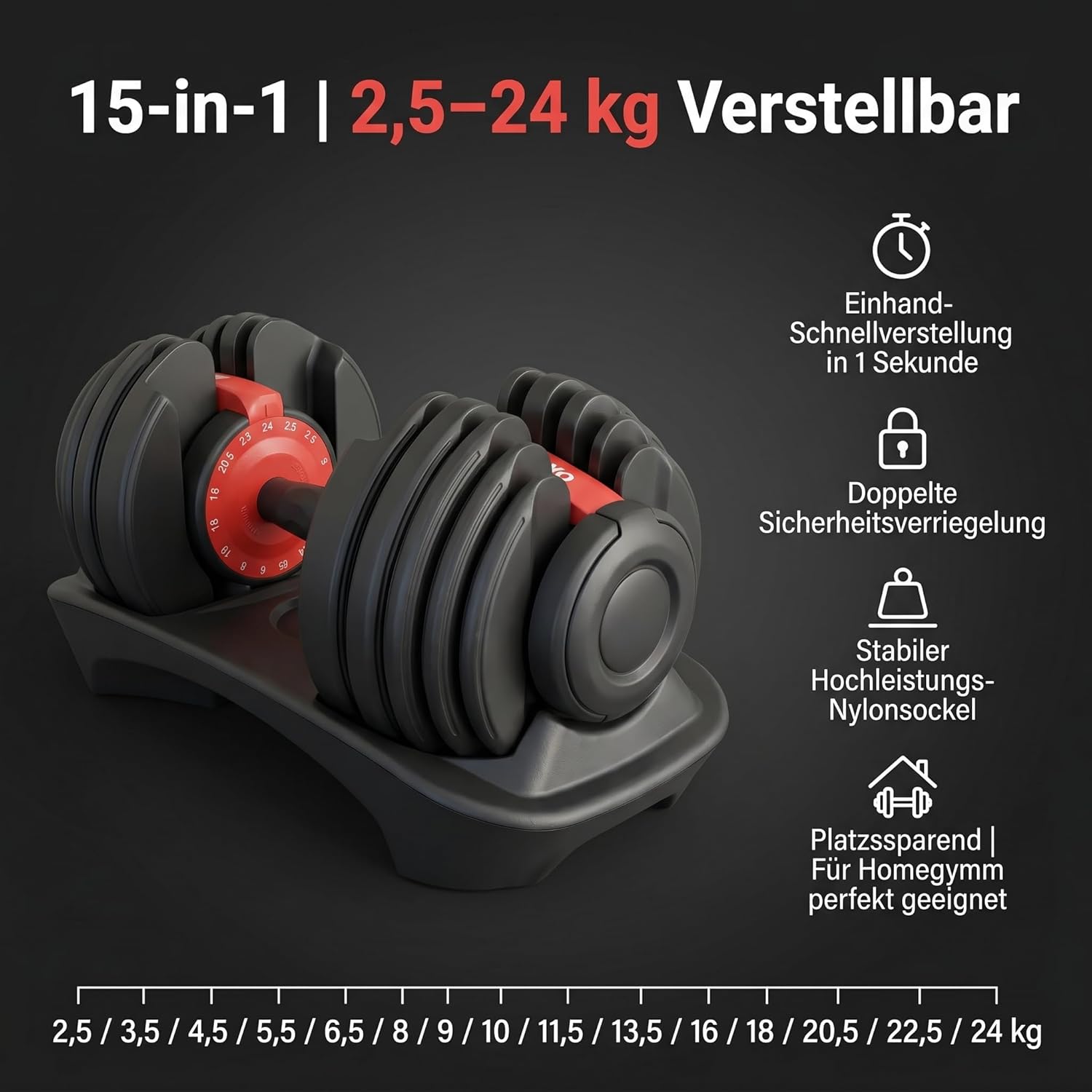 Thumbnail 6 de HAKENO verstellbare Kurzhanteln 2×24/40 kg (15 in 1) – platzsparendes Hantelset