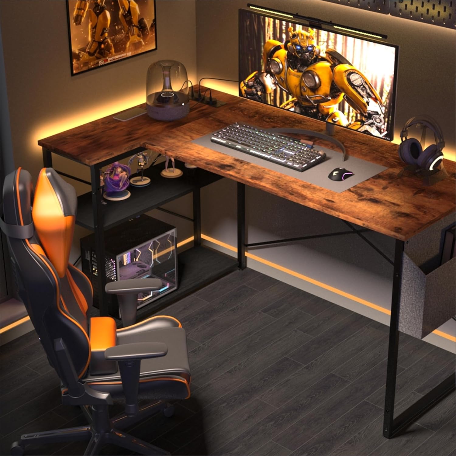 Thumbnail 1 de BEXEVUE Small L-Shaped Desk with Power Outlets – 100x70 cm Corner Computer Desk