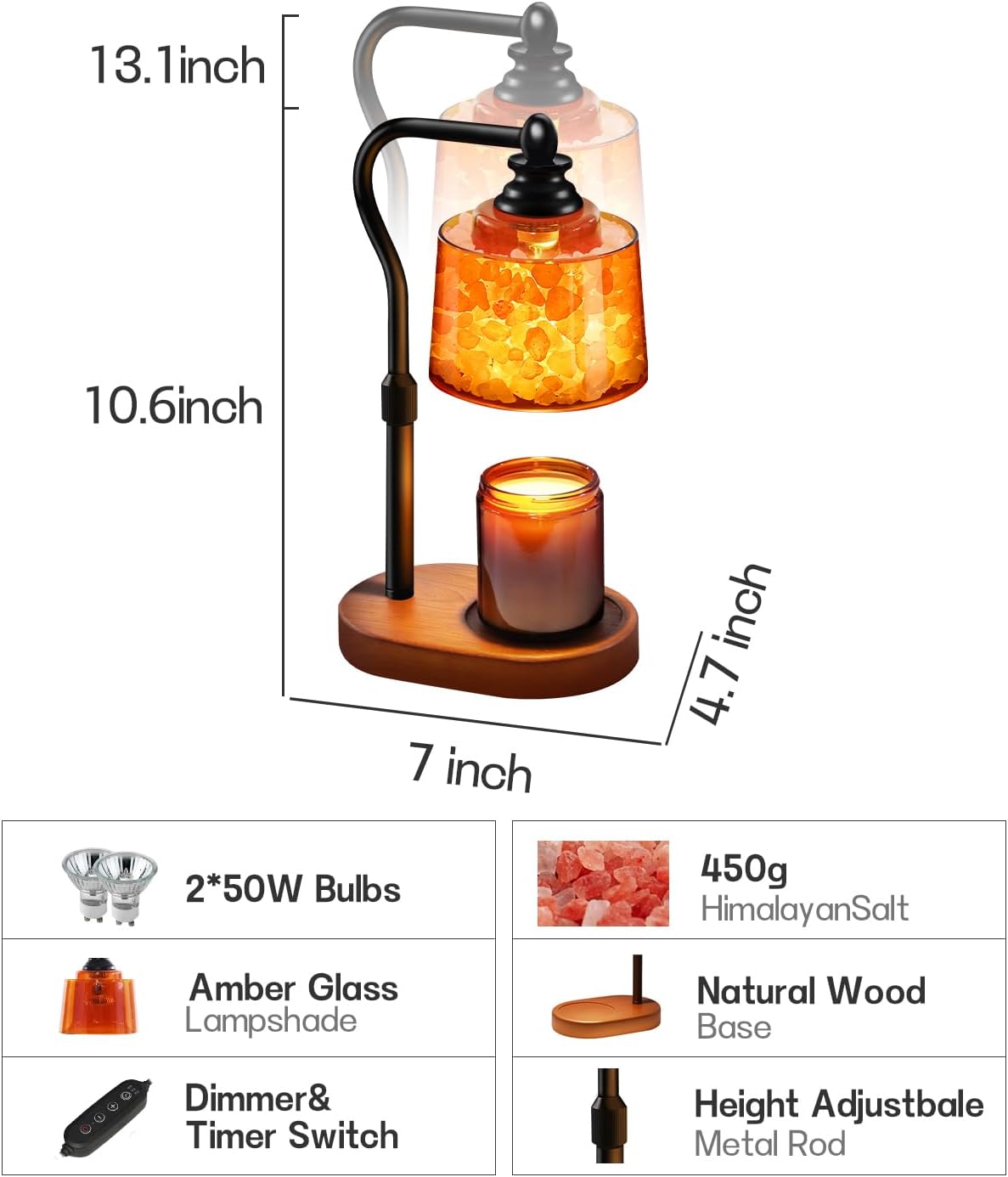 Thumbnail 6 de CaHomet MH01 3-in-1 Candle Warmer Lamp, Dimmable with Himalayan Salt