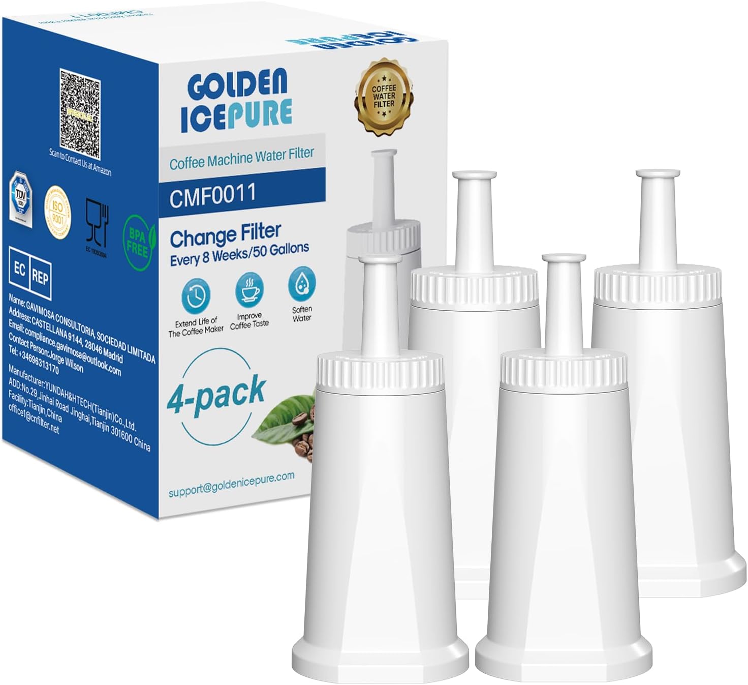 Detalle de GOLDEN ICEPURE Coffee Machines Water Filter for Sage & Breville (SES008, SES810, SES880, SES920, SES980, SES990) – NSF Certified