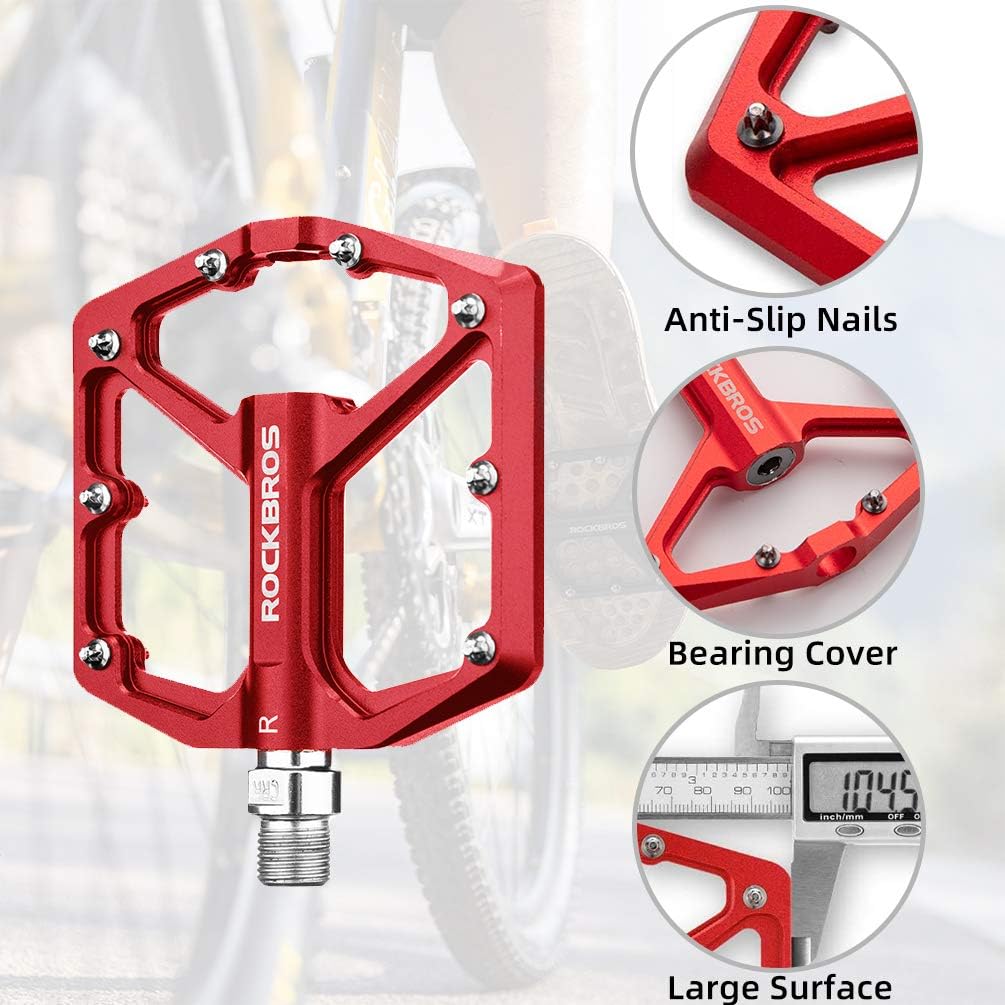 Thumbnail 2 de ROCKBROS Aluminium Mountain Bike Pedals (9/16in) – Anti-Slip, Sealed Bearings, 303g