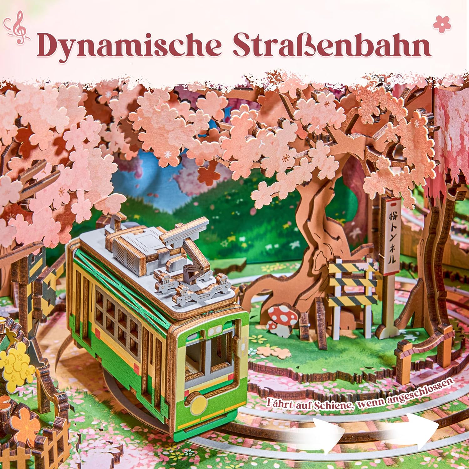 Thumbnail 3 de Rolife 3D Puzzle „Sakura Tram“: Holzbausatz mit beweglichem Tram & LED für Erwachsene