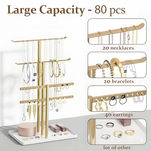 Detalle de Jewelry Stand Organizer by pickpiff — 32cm Tall 3-Tier Gold with White Tray