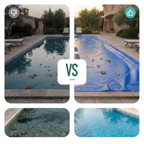 Detalle 2 de VOUNOT Lona para Piscina Rectangular 10 x 5 m: protección robusta con drenaje central y ojales cada 100 cm