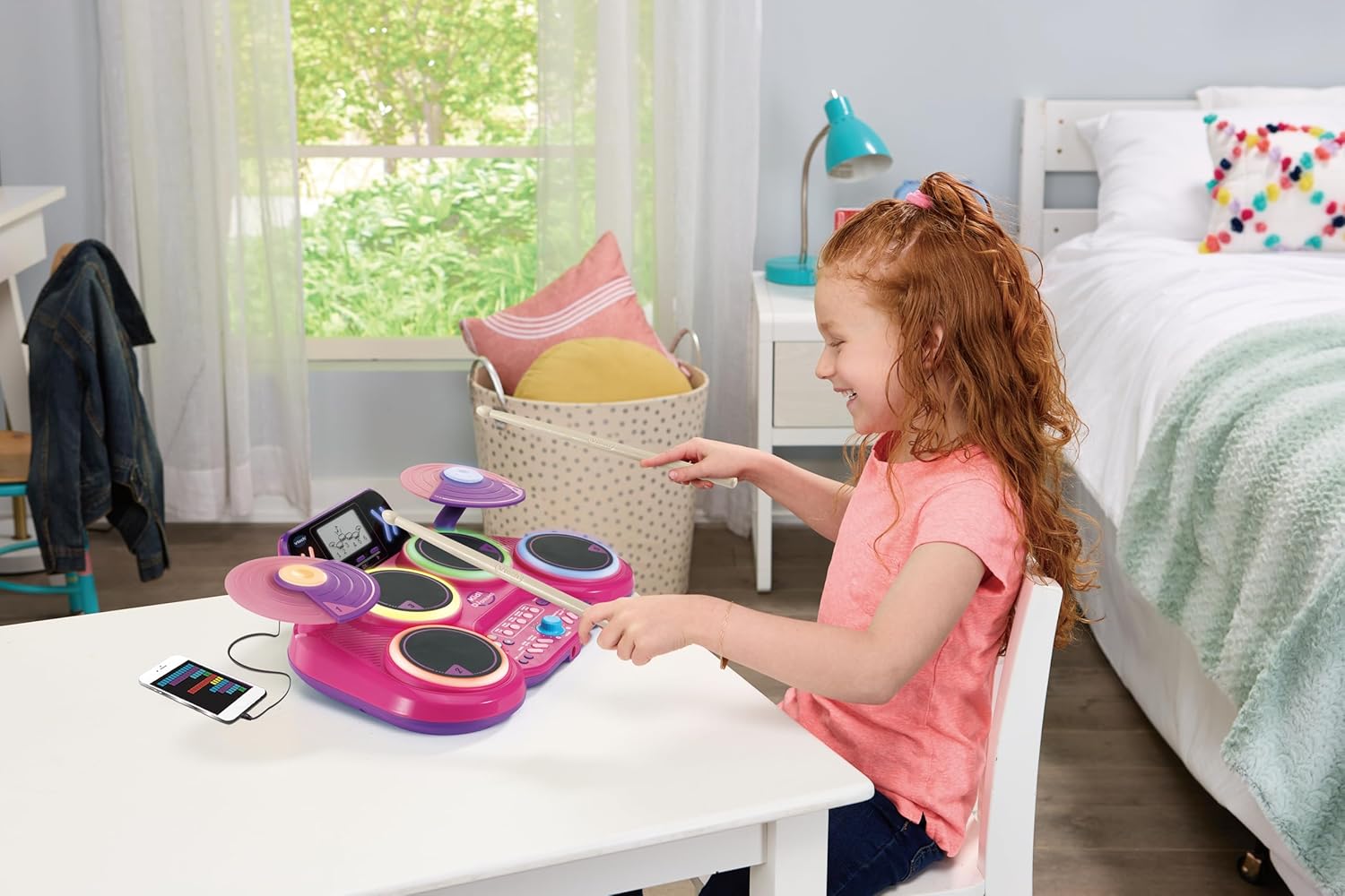 Thumbnail 2 de VTech Kidi DJ Drums Pink light-up electronic drum kit with Bluetooth and Coach Mode (ages 5+)