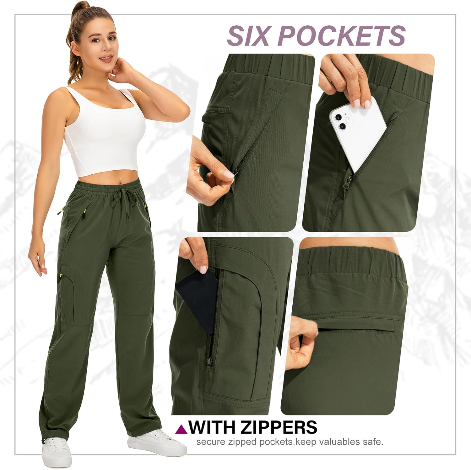 Detalle 2 de mosingle Women’s Walking Cargo Trousers – Lightweight quick-dry UPF 50 hiking pants