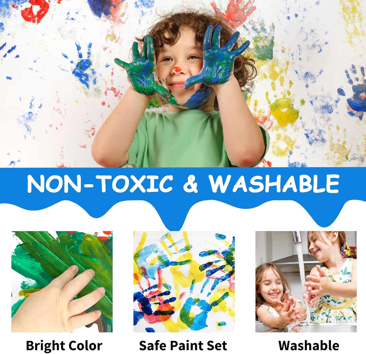 Thumbnail 2 de ABEIER Kinder-Fingerfarben (12 x 60 ml) ungiftig, waschfest & auswaschbar – Kreativset für Kindergarten und Zuhause