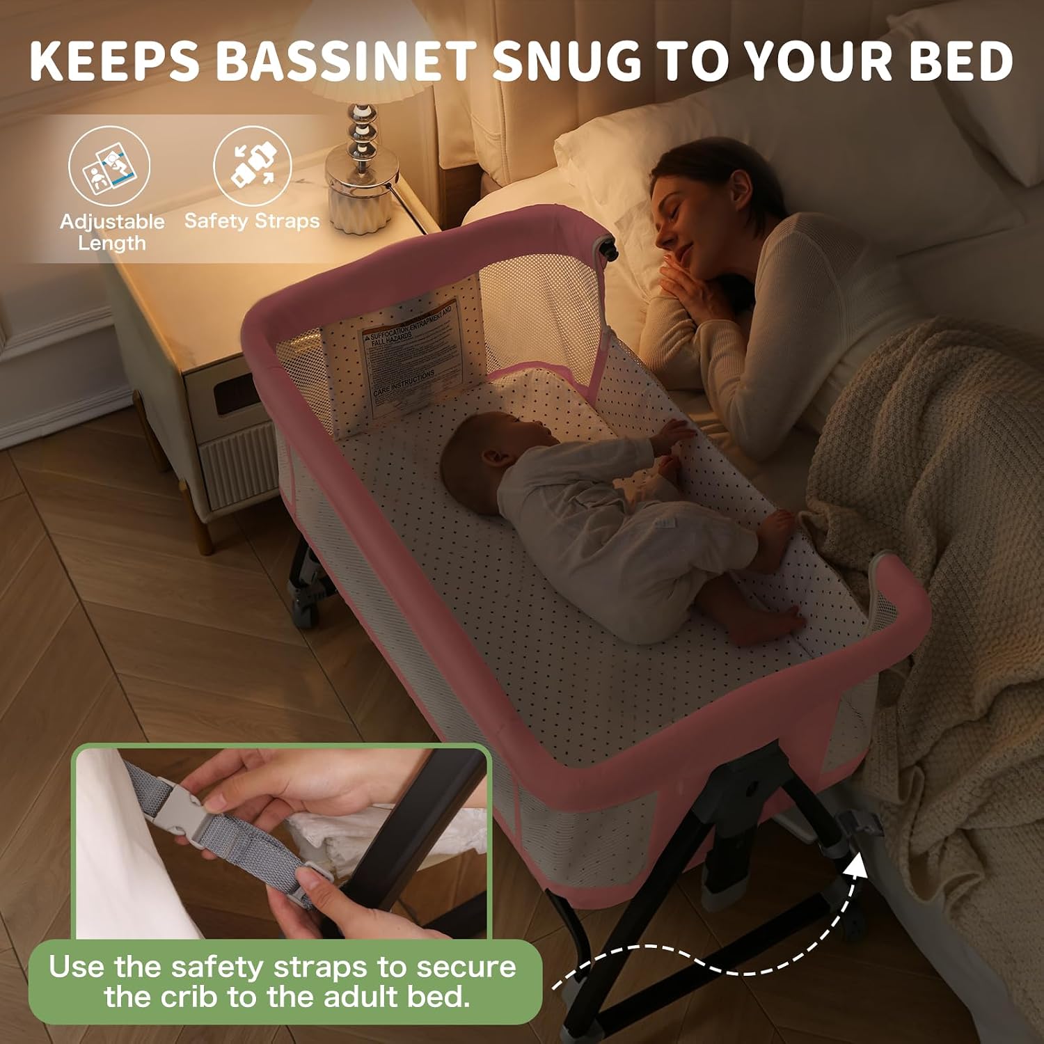 Detalle de Mudite BB-858 3-in-1 Bedside Bassinet with 6 Height Settings
