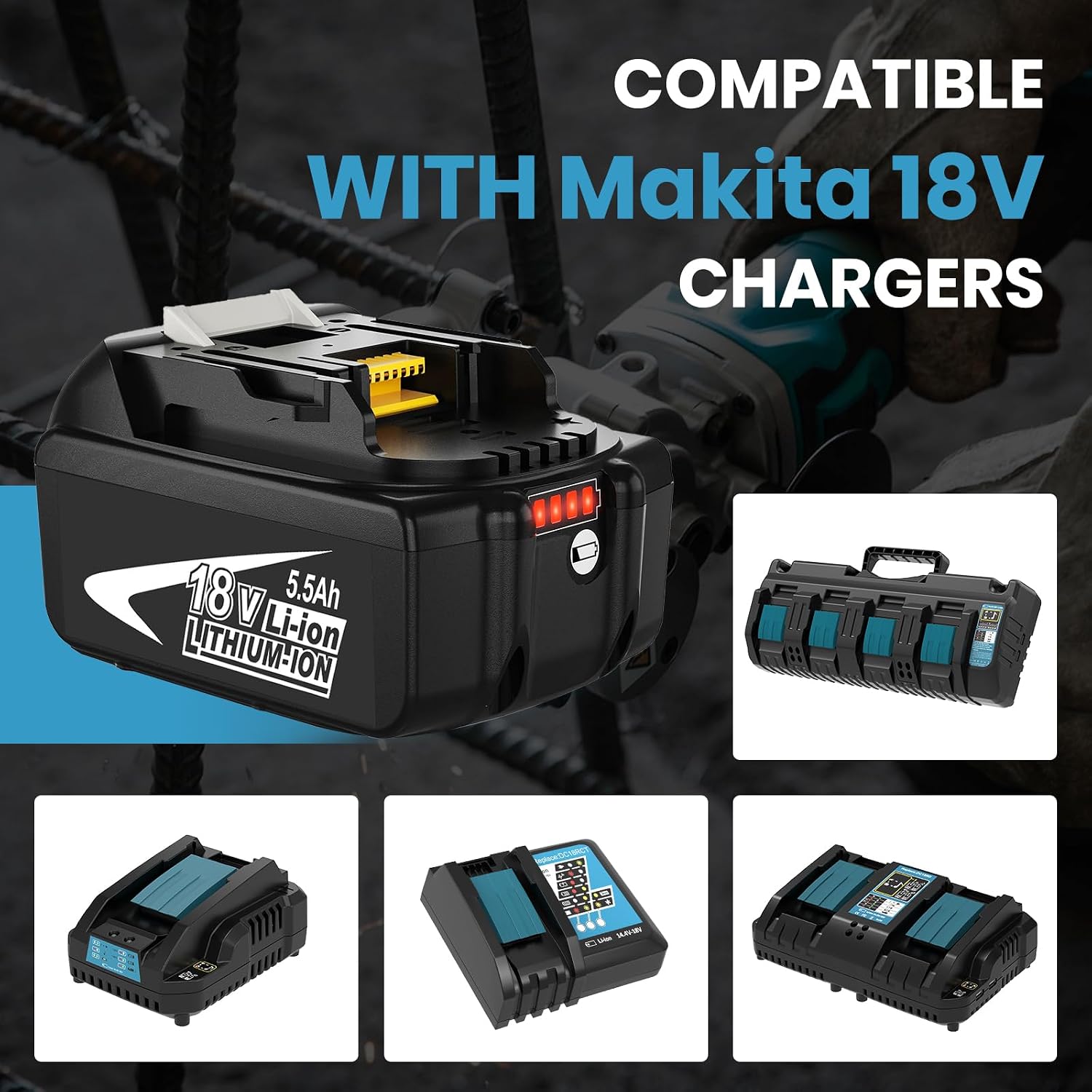 Thumbnail 5 de 2 Pack BL1860B Replacement for Makita 18V Batteries (5.5Ah)