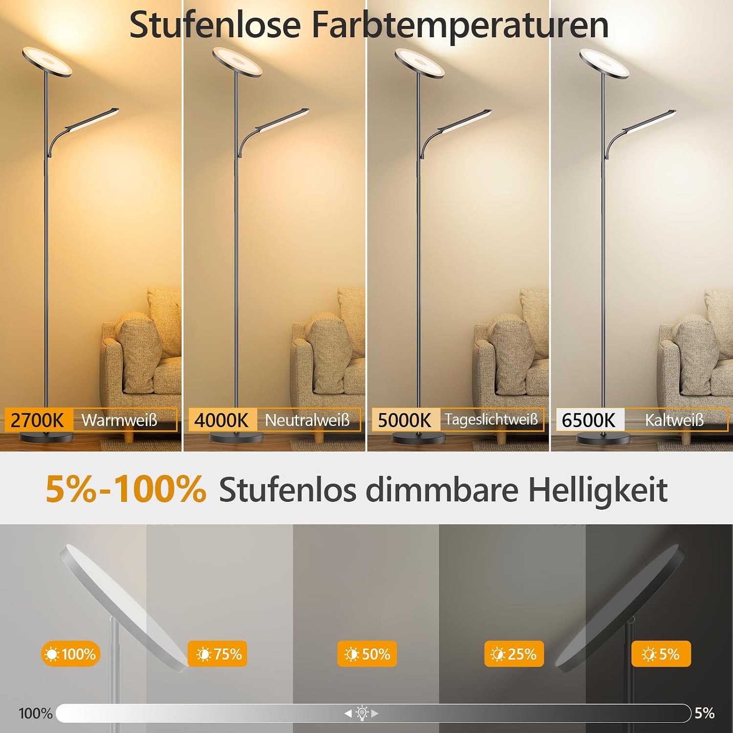 Detalle 2 de Stehlampe 42W Dimmbar Wohnzimmer