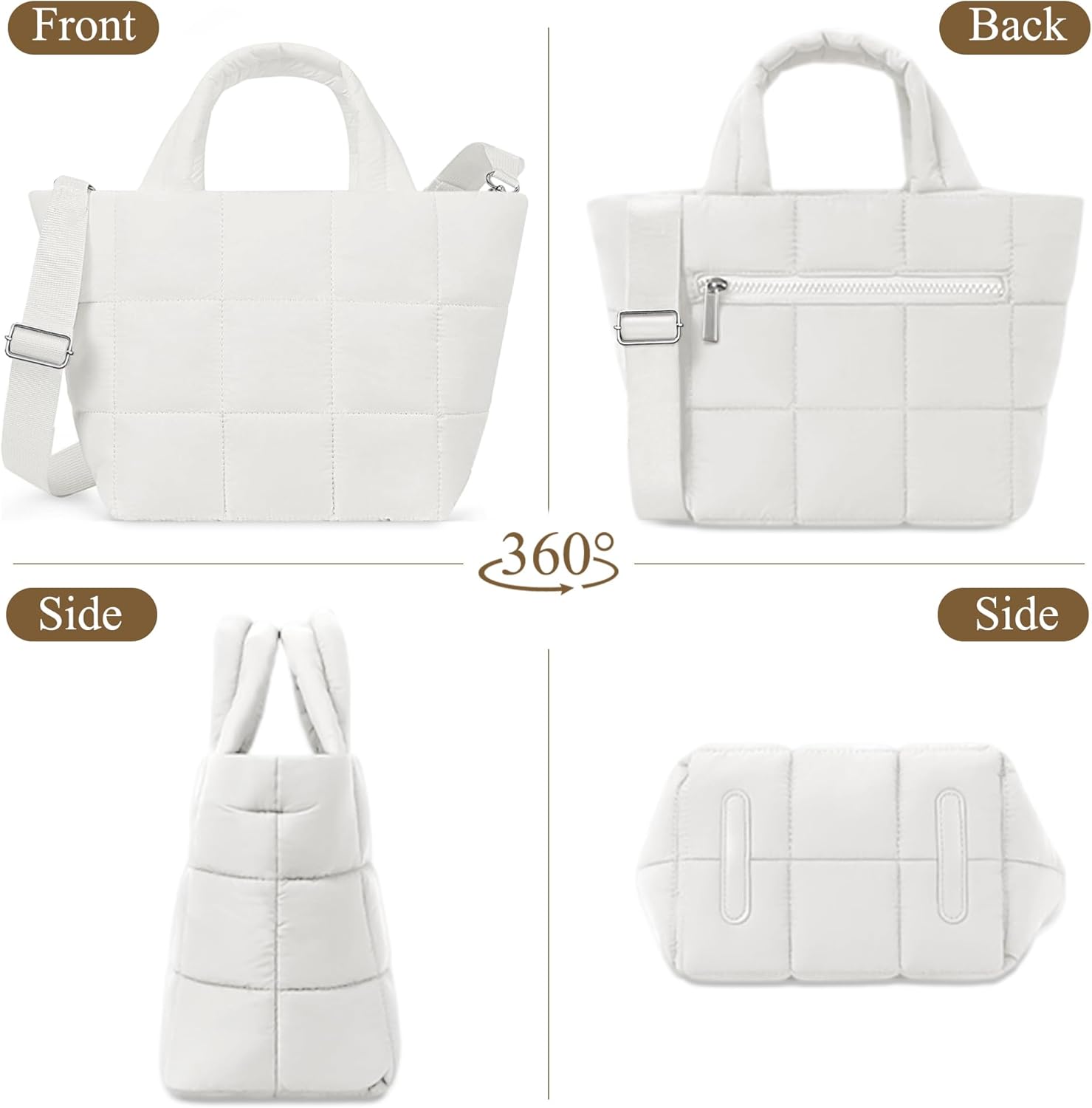 Detalle de Mabecol Handtasche Klein Puffy Bag – kompakt, wasserabweisend und vielseitig einsetzbar (Weiß)