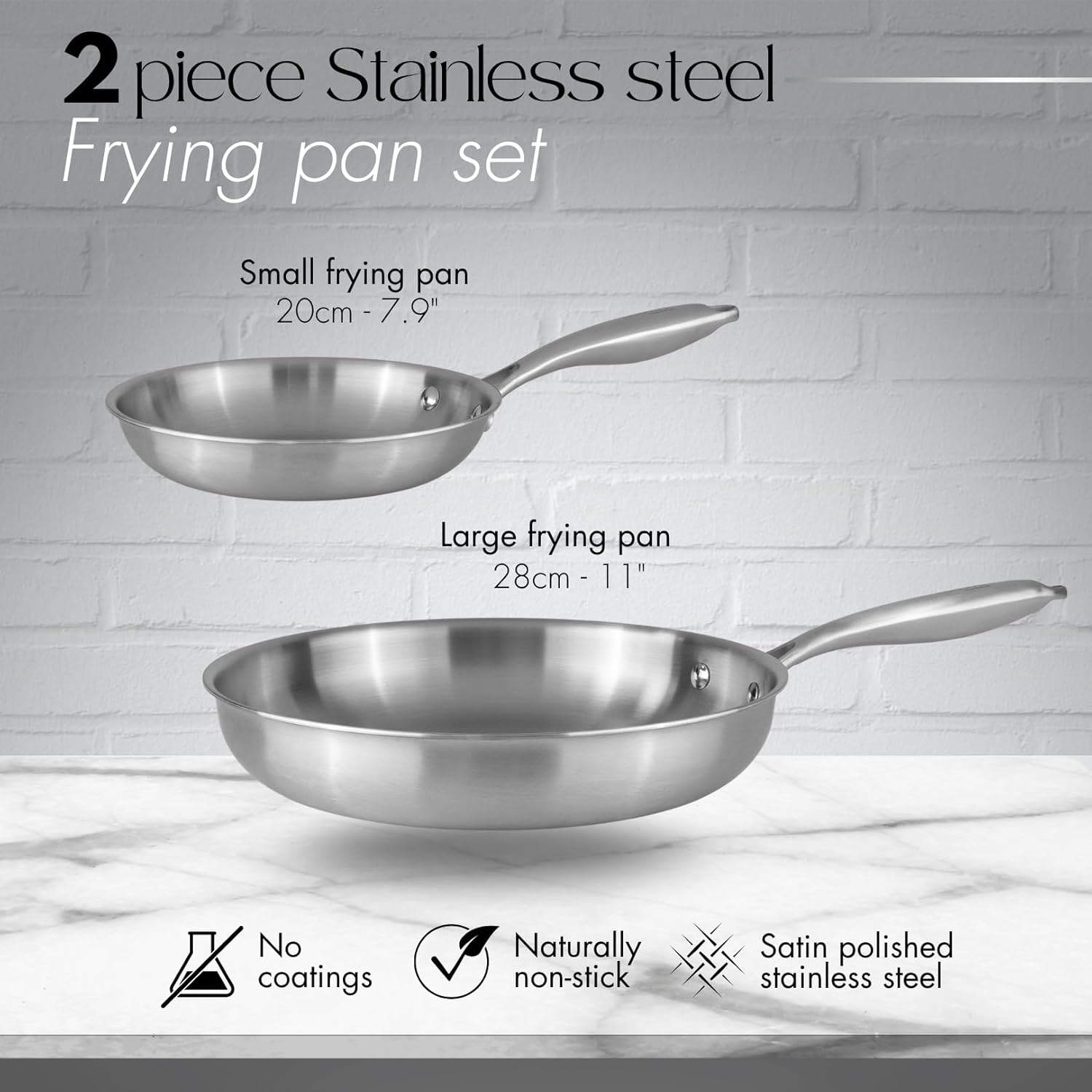 Detalle 2 de nuovva Stainless Steel Frying Pan Set 2pc