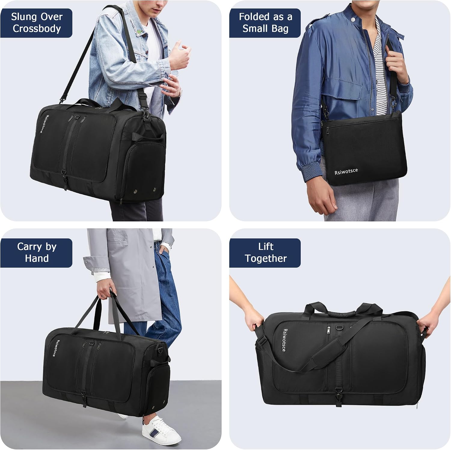 Detalle 2 de Rsiwotsce faltbare Reisetasche 110 l mit Schuhfach – wasserdicht, mit Trolley-Hülle