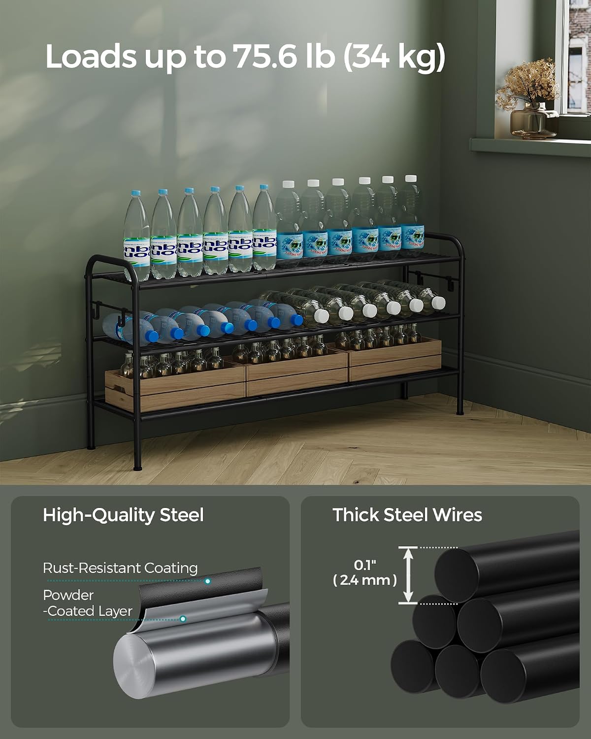 Thumbnail 5 de SONGMICS Davian Collection LMR131B01 3-Tier Adjustable Metal Shoe Rack, Matte Black