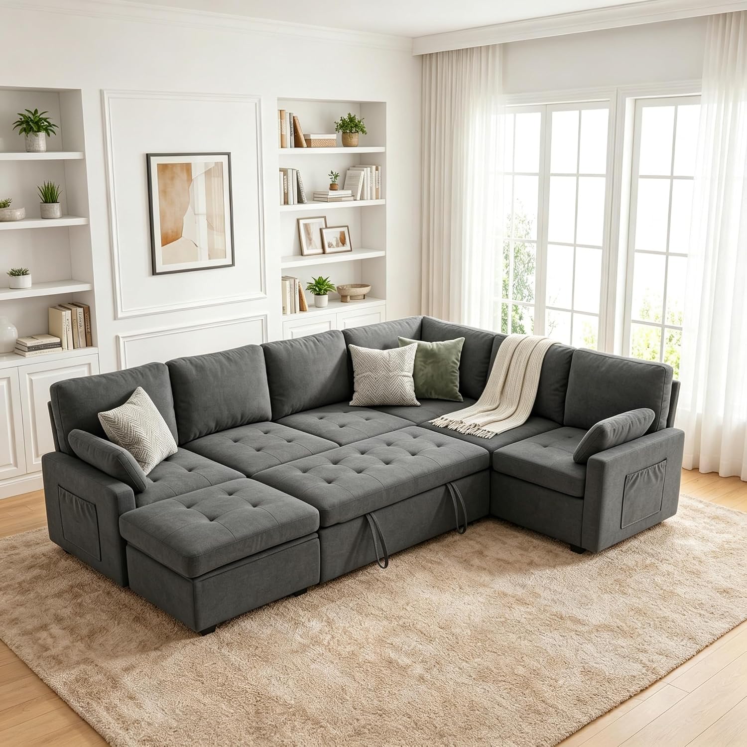 Thumbnail 1 de Huatean Home 200 7-Seat Pull-Out Sectional Sofa with Storage, Flat Gray