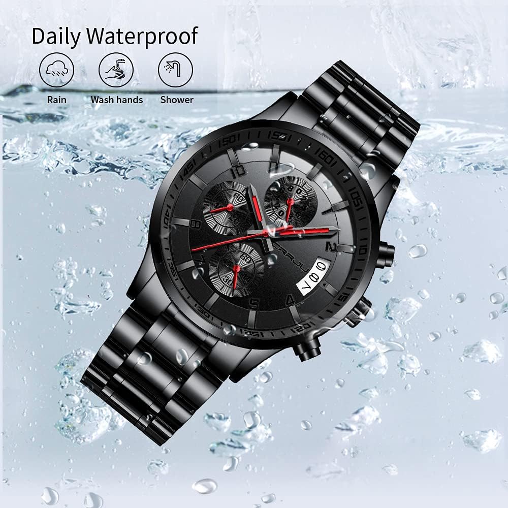 Thumbnail 5 de CRRJU Herren Uhr wasserdichter Chronograph mit Kalender – Edelstahlarmband, analoges Quarzwerk