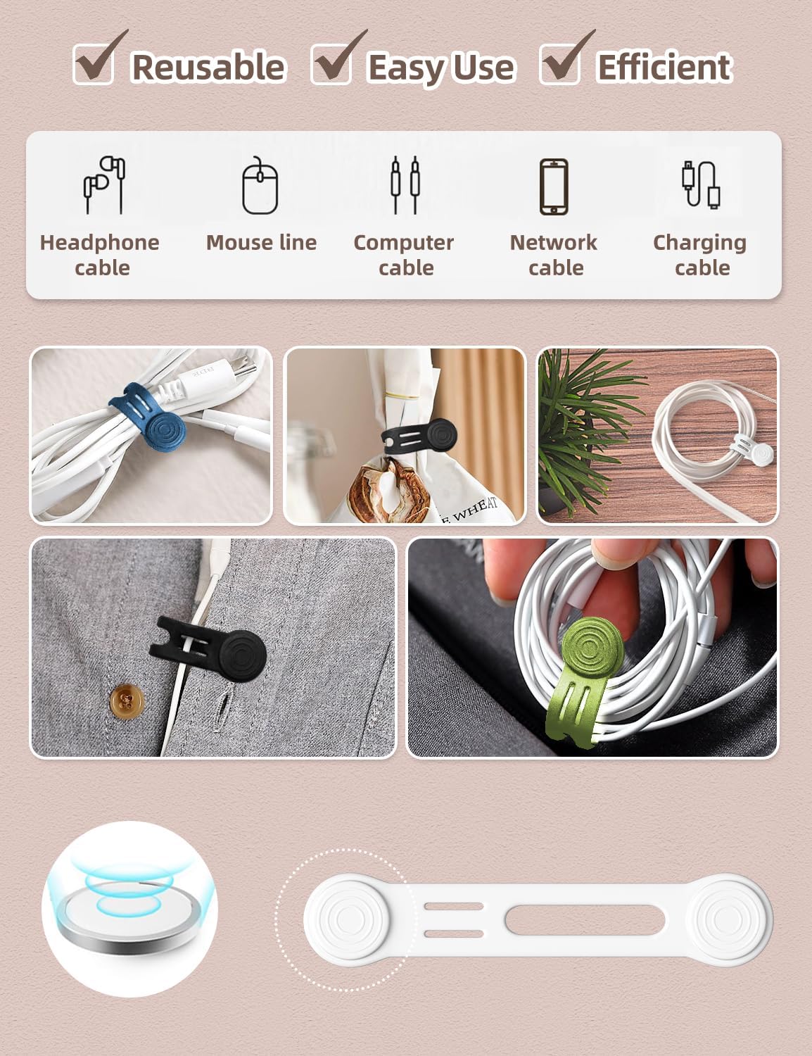 Thumbnail 2 de Kcmell Magnetic Cable Ties 8 Pack
