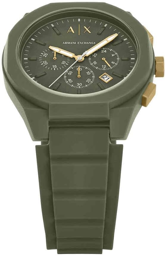 Detalle de Armani Exchange Herrenuhr Quad-Quarz-Chronograph, 44 mm, Grün, Silikonband