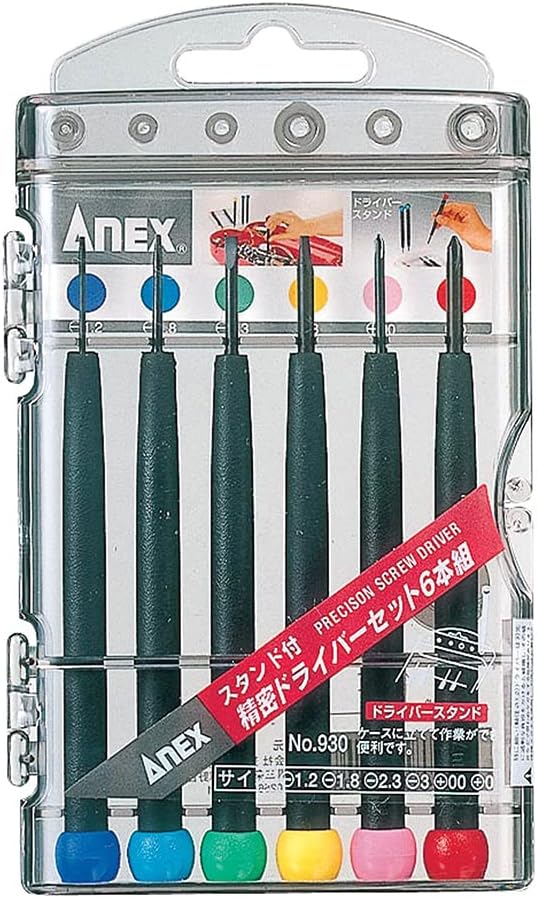 Detalle de アネックス ANEX No.930 精密ドライバー 6本組|プラス・マイナス対応、ケース付