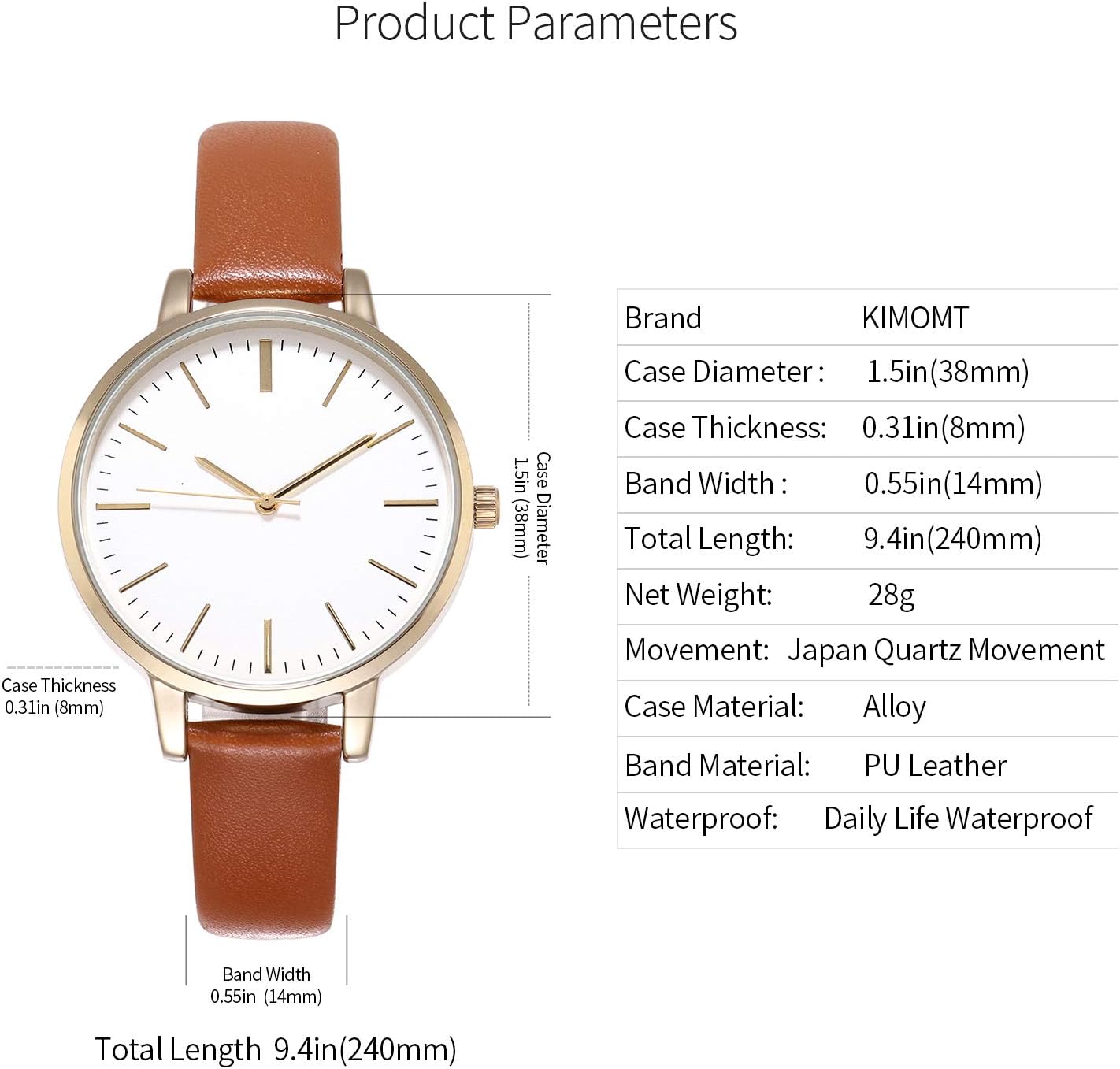 Thumbnail 2 de KIMOMT montre femme à bracelet en cuir, mouvement quartz et étanchéité quotidienne