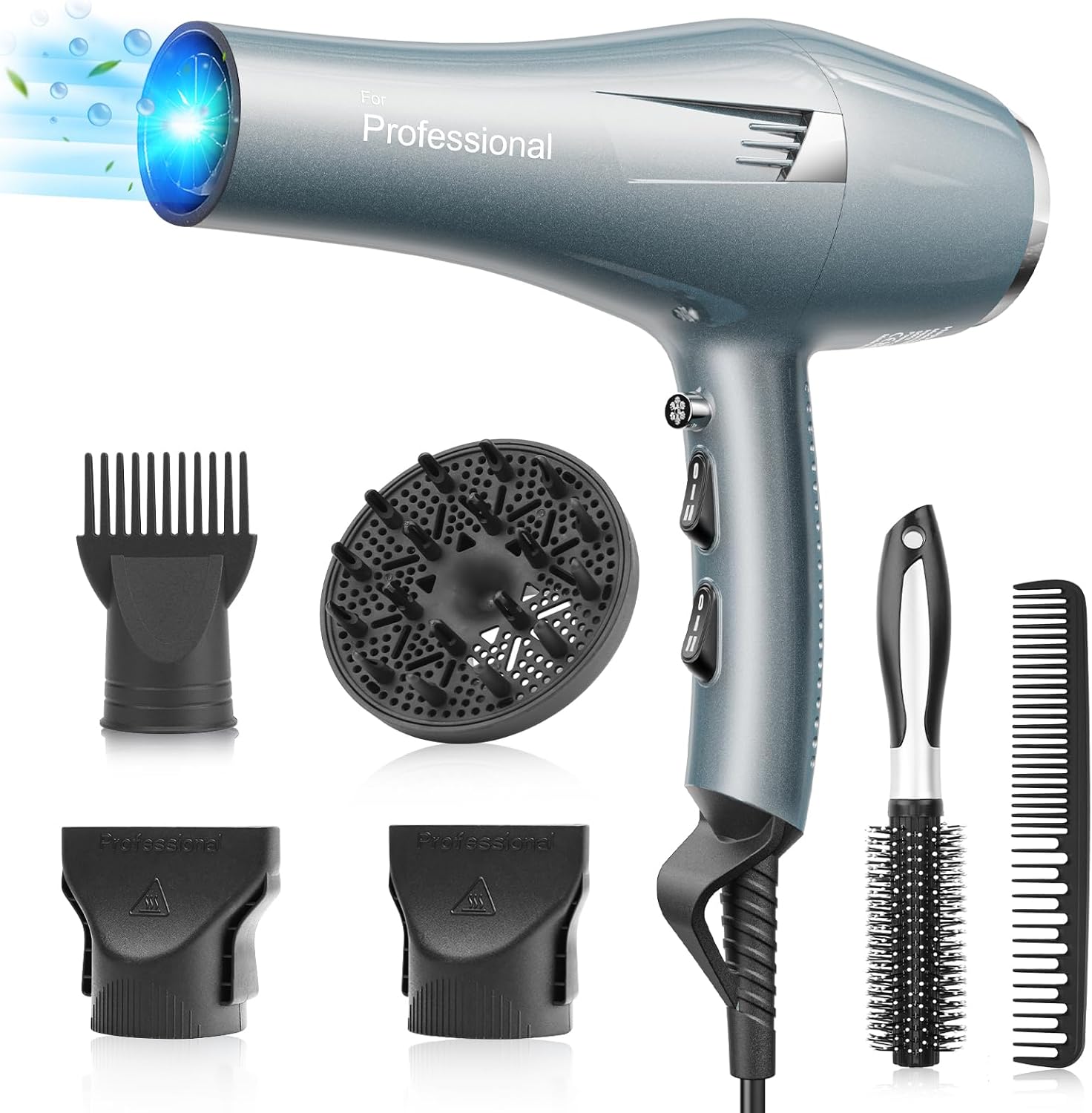 Thumbnail 6 de Profi Föhn Ionen Fön Haartrockner mit Diffusor & Stylingdüsen – 3 Heiz- und 2 Geschwindigkeitsstufen (blau)