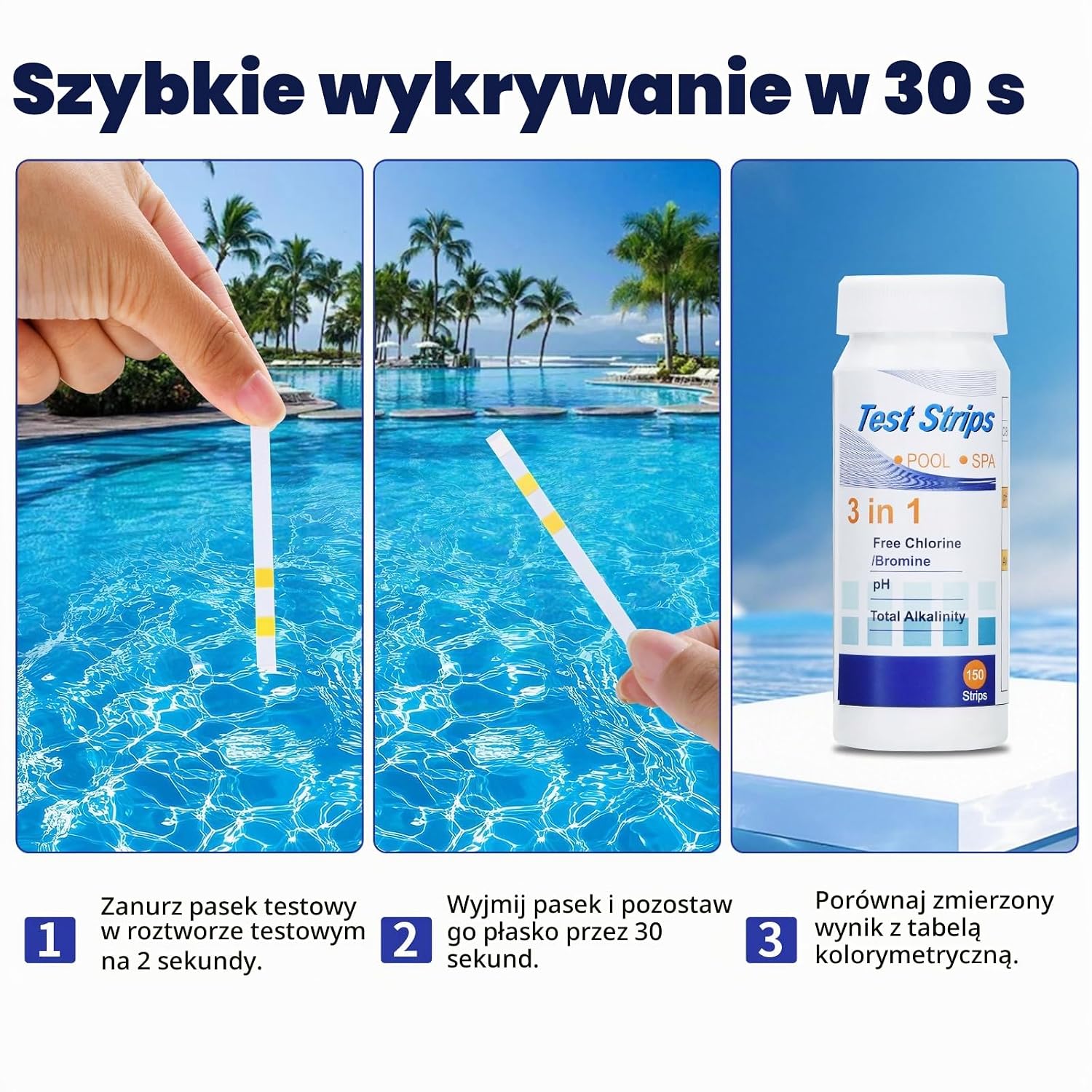 Detalle de Aideepen 3 en 1 – paski testowe do wody, 150 szt., pH, chlor i alkaliczność