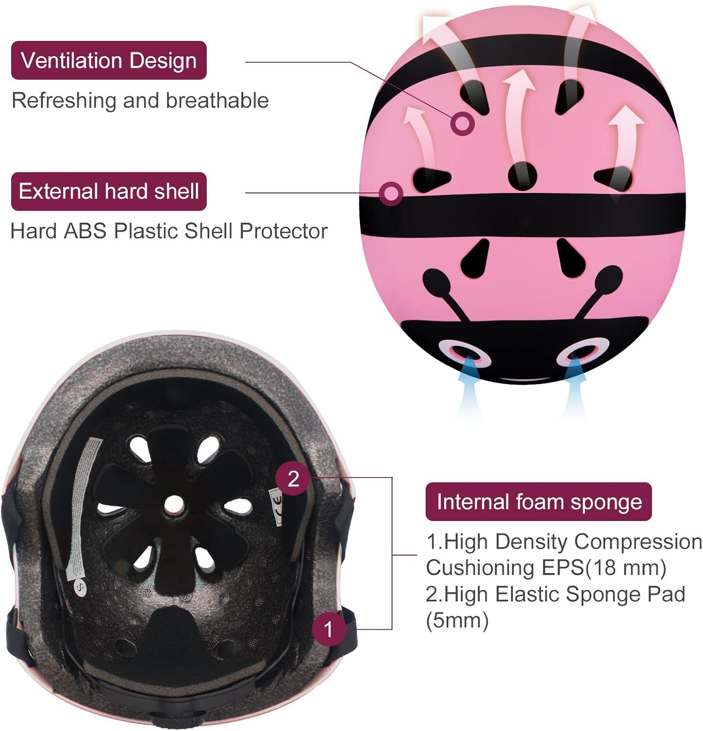 Detalle de LZDMY Casque vélo enfant ajustable respirant (2 à 5 ans) avec protections