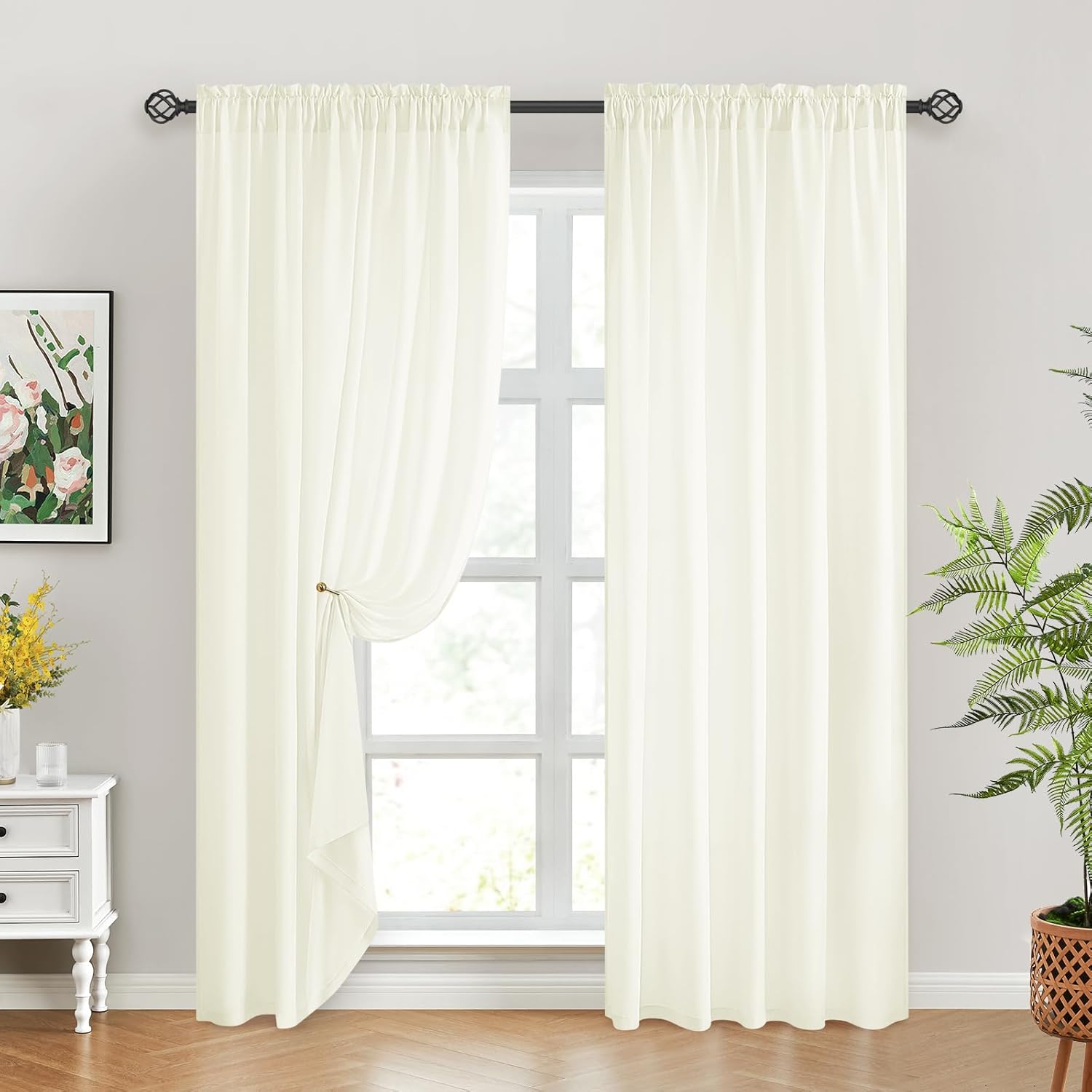 Detalle 2 de HOMEIDEAS 2 Ivory Privacy Sheer Curtains, 52 x 96 Inches, 2 Panels