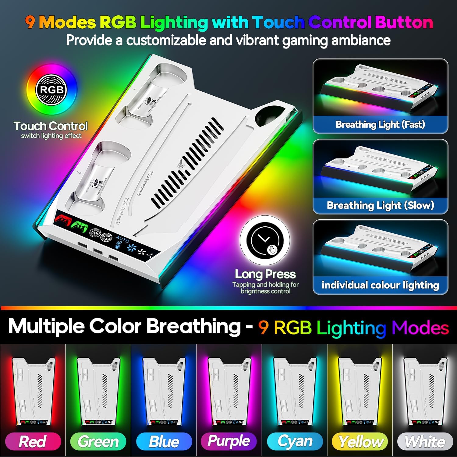 Thumbnail 5 de Tokluck PA5 Slim Pro Cooling Station for PS5: Auto Turbofan Cooling, 3-Speed Modes, Controller Charging Dock (White & Black)