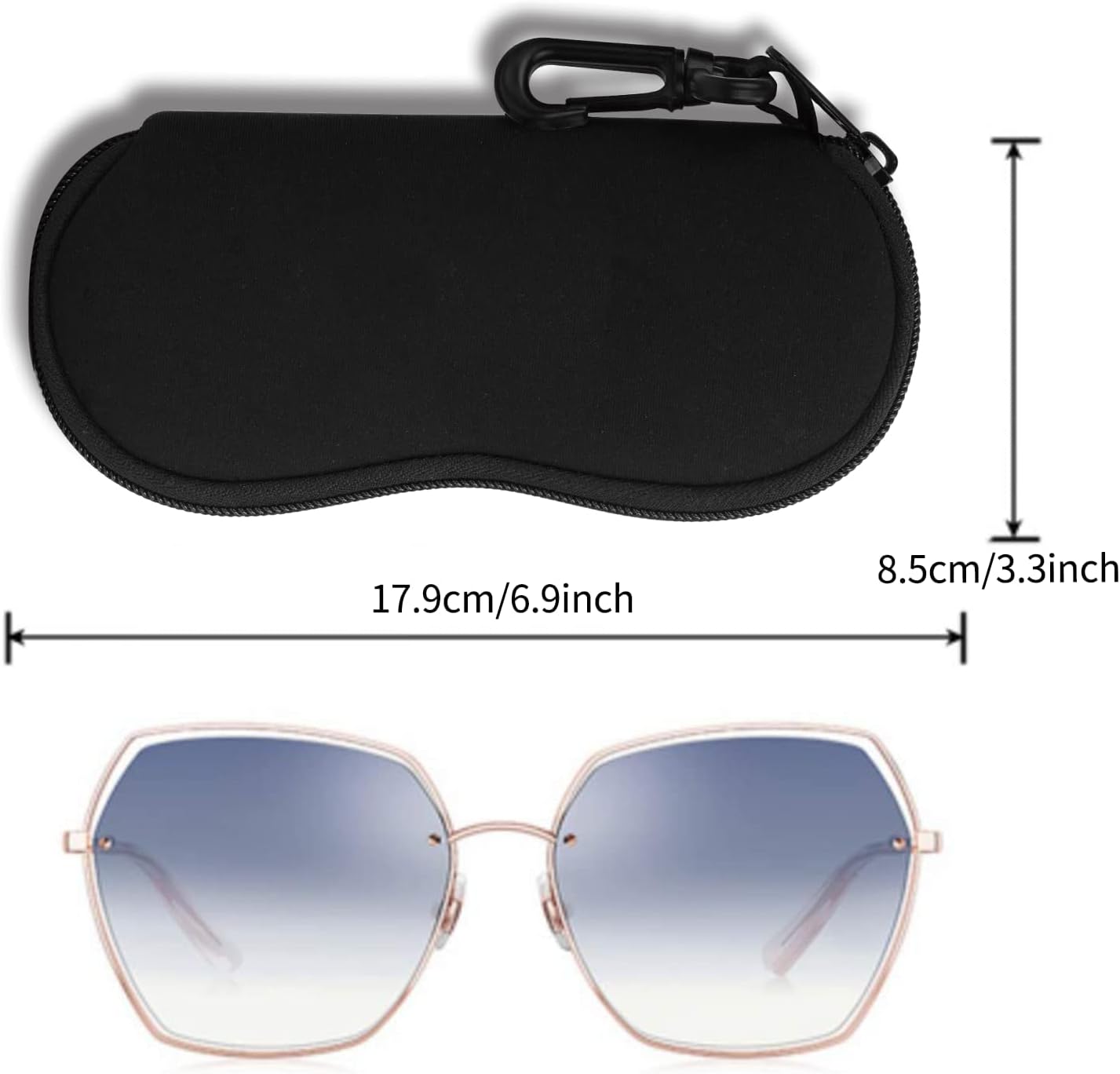 Detalle de Hion Brillenetui für Sonnenbrille aus weichem Neopren mit Gürtelclip, Reißverschluss und Karabinerhaken