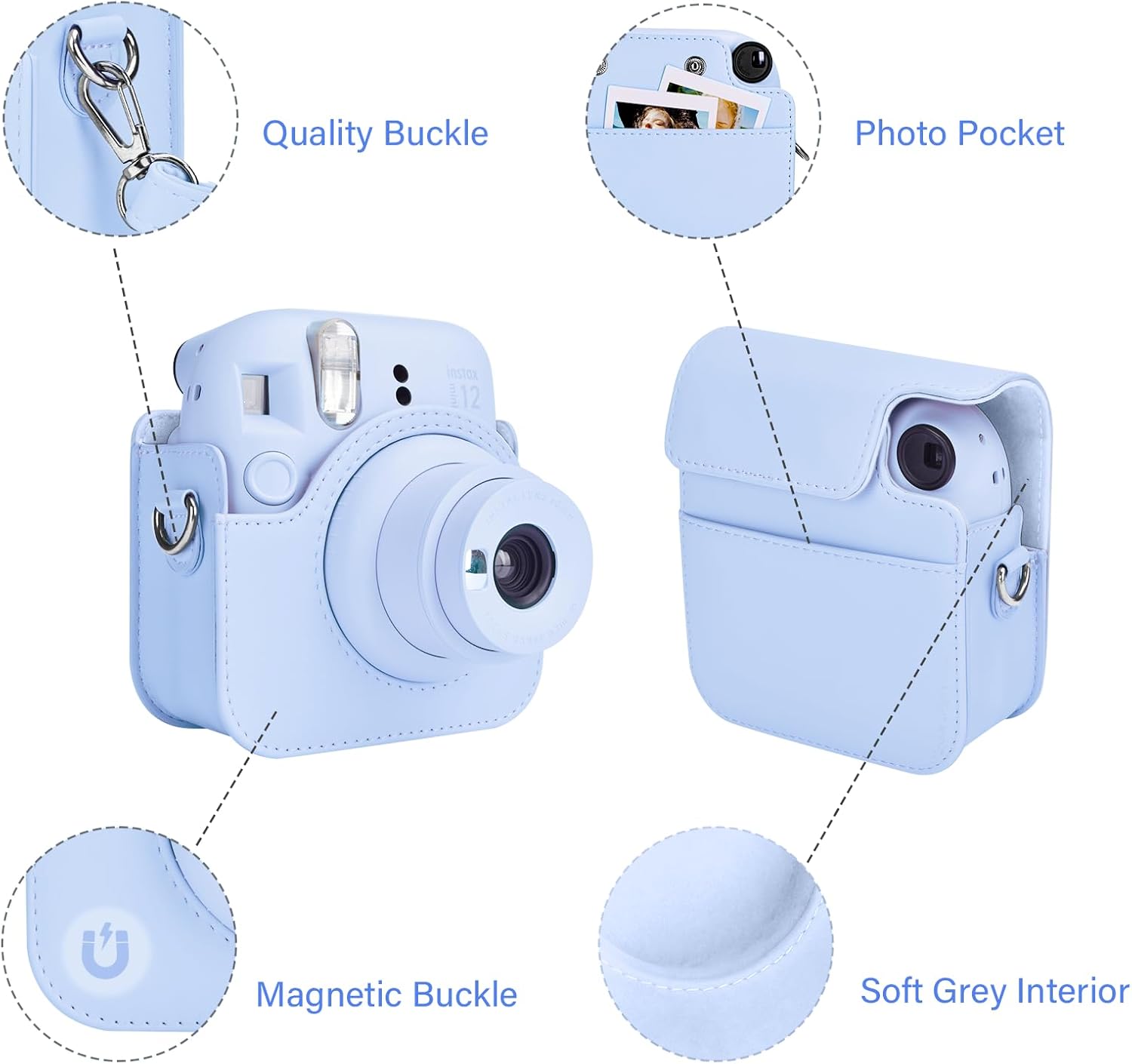Thumbnail 3 de Rieibi Instax Mini 12 camera case – custom carry bag with strap (blue)