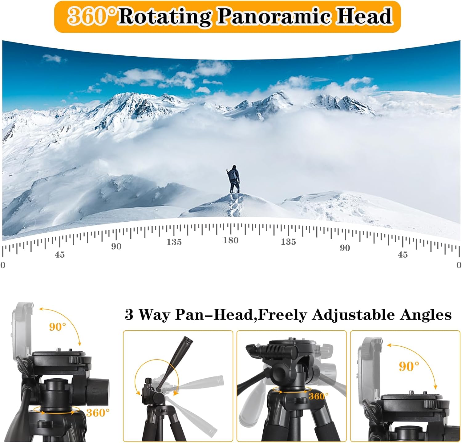 Detalle de LINKCOOL Camera Tripod for Canon, Nikon and Sony – 65" Aluminium Stand with Detachable Head