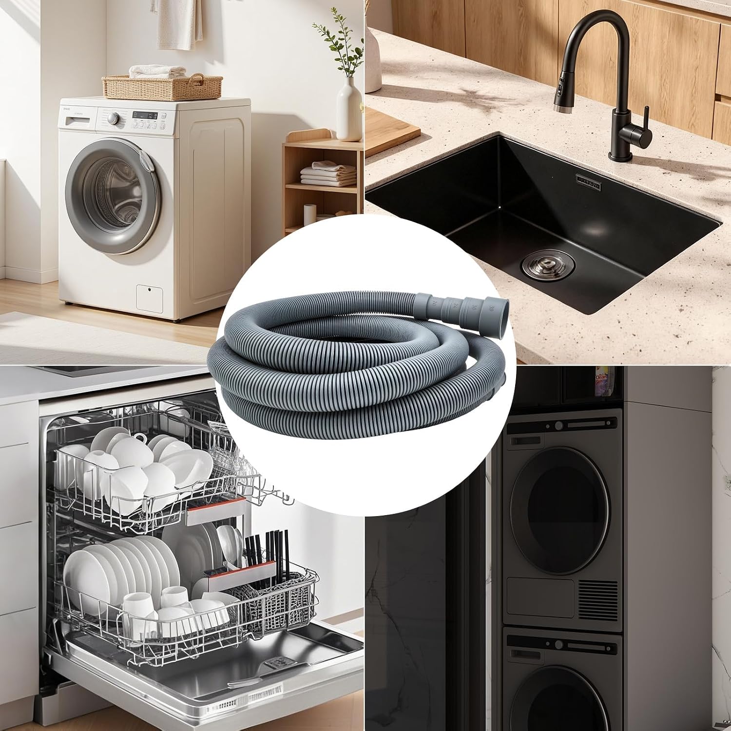 Detalle de msymsyu avloppsslangset, 3 m PVC-slang med självstängande koppling