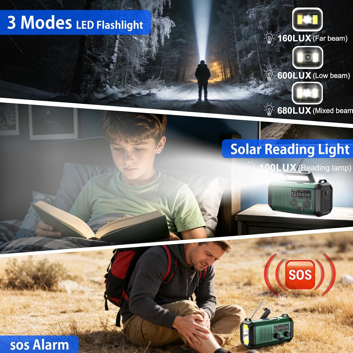 Detalle 2 de Hand Crank Emergency Radio with NOAA Weather & AM/FM, Solar + 10,000mAh Battery