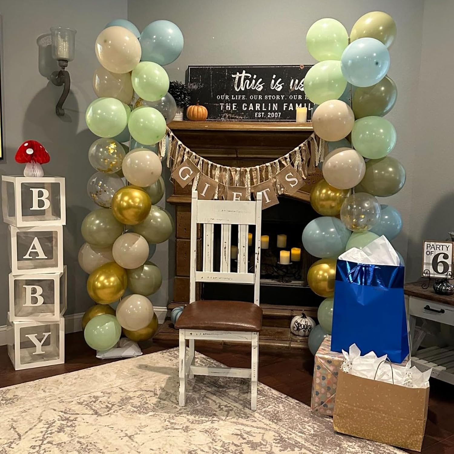 Thumbnail 2 de Dusty Green Blue Balloon Kit: 60-Pack, 12-Inch Sage Green Balloons with Haze Fog Blue, Sand White, and Gold Accents